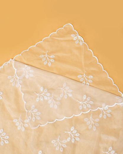 White Embroidered Scalloped Organza Dupatta