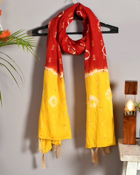 Red and Yellow Cotton Bandhani Dupatta