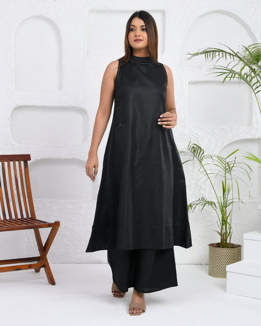 Midnight Black cotton kurta with palazzo