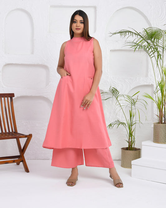 Blush Blossom pink cotton kurta with palazzo