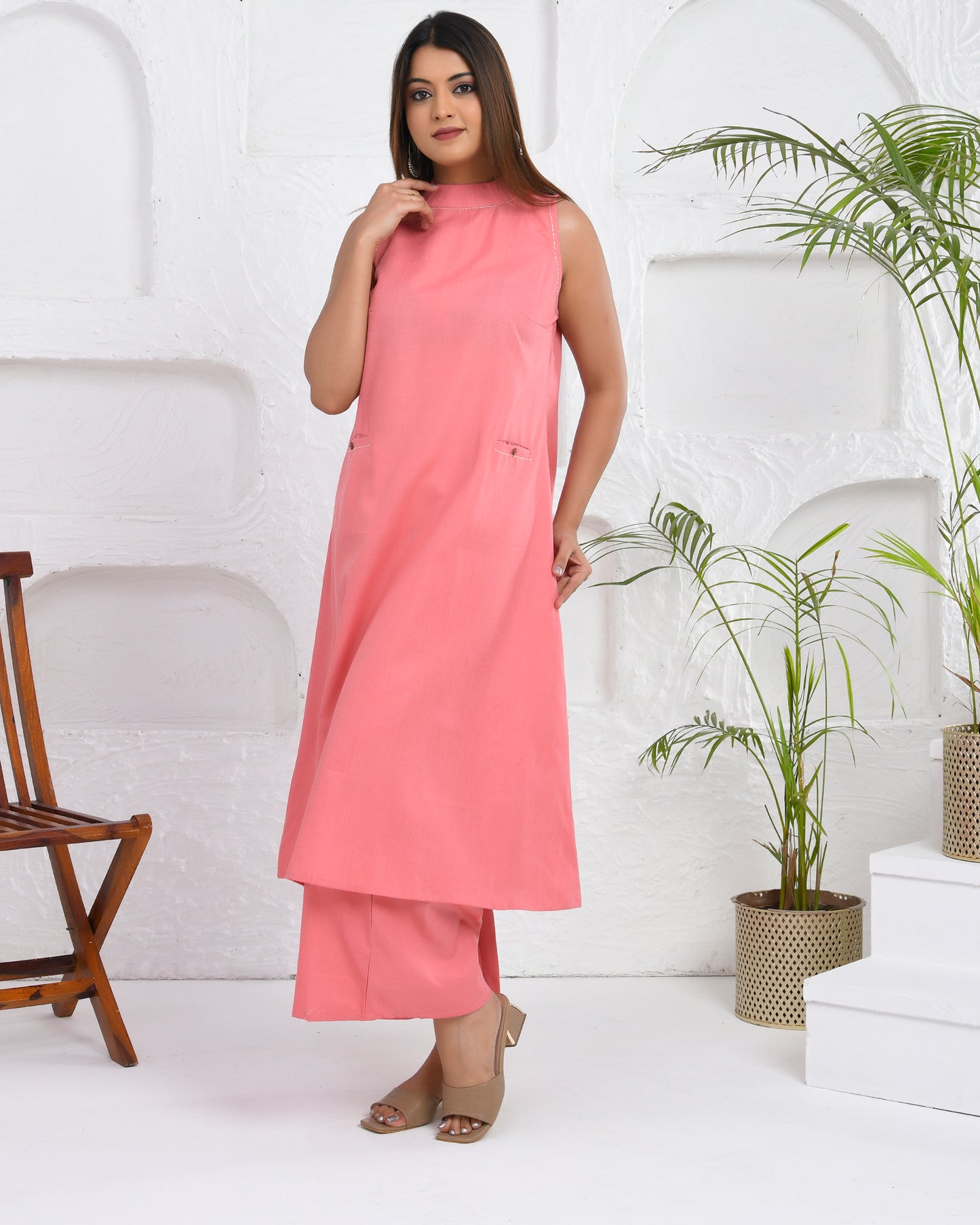 Blush Blossom pink cotton kurta with palazzo