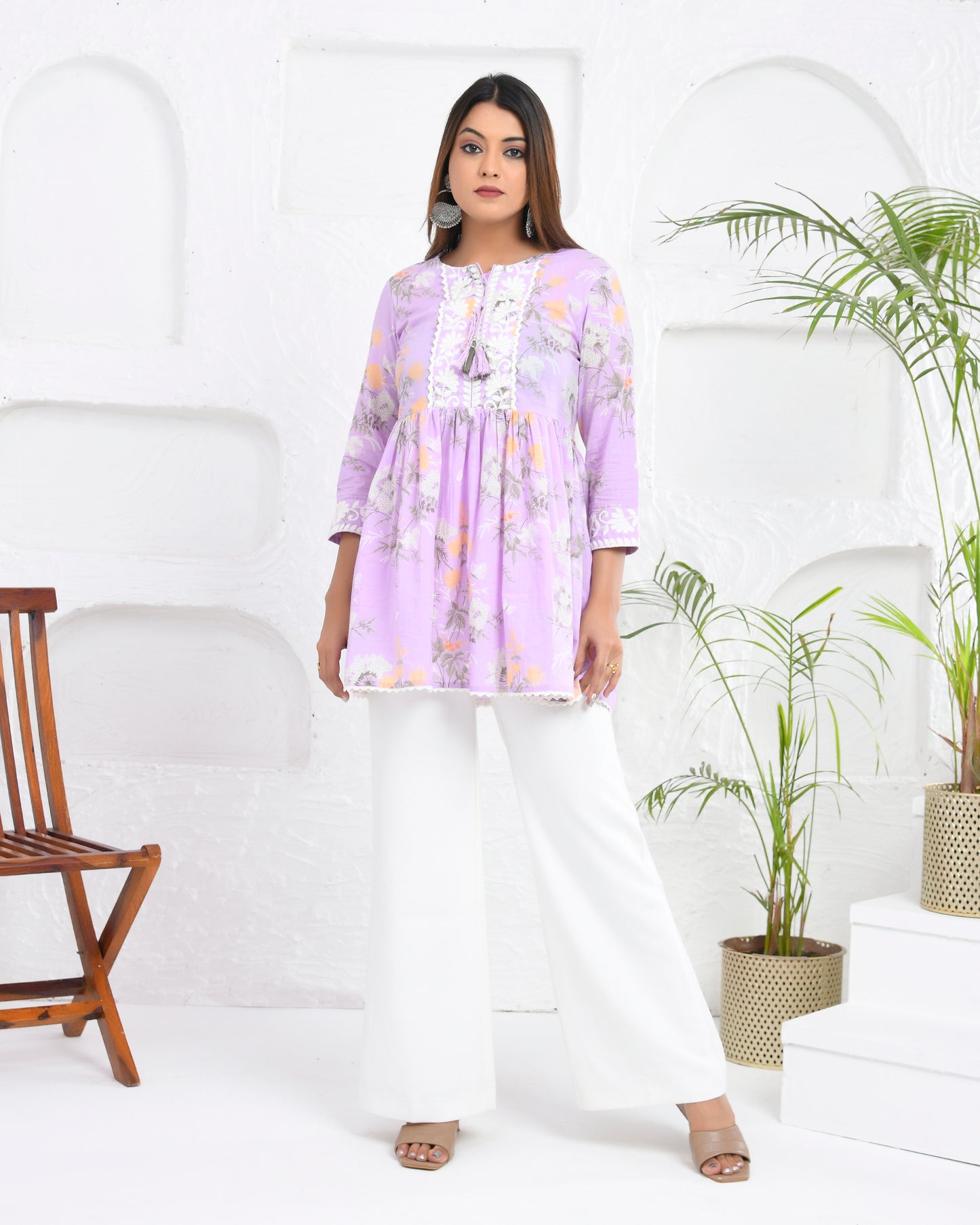 Lavender Blossom Chikankari Short Kurti