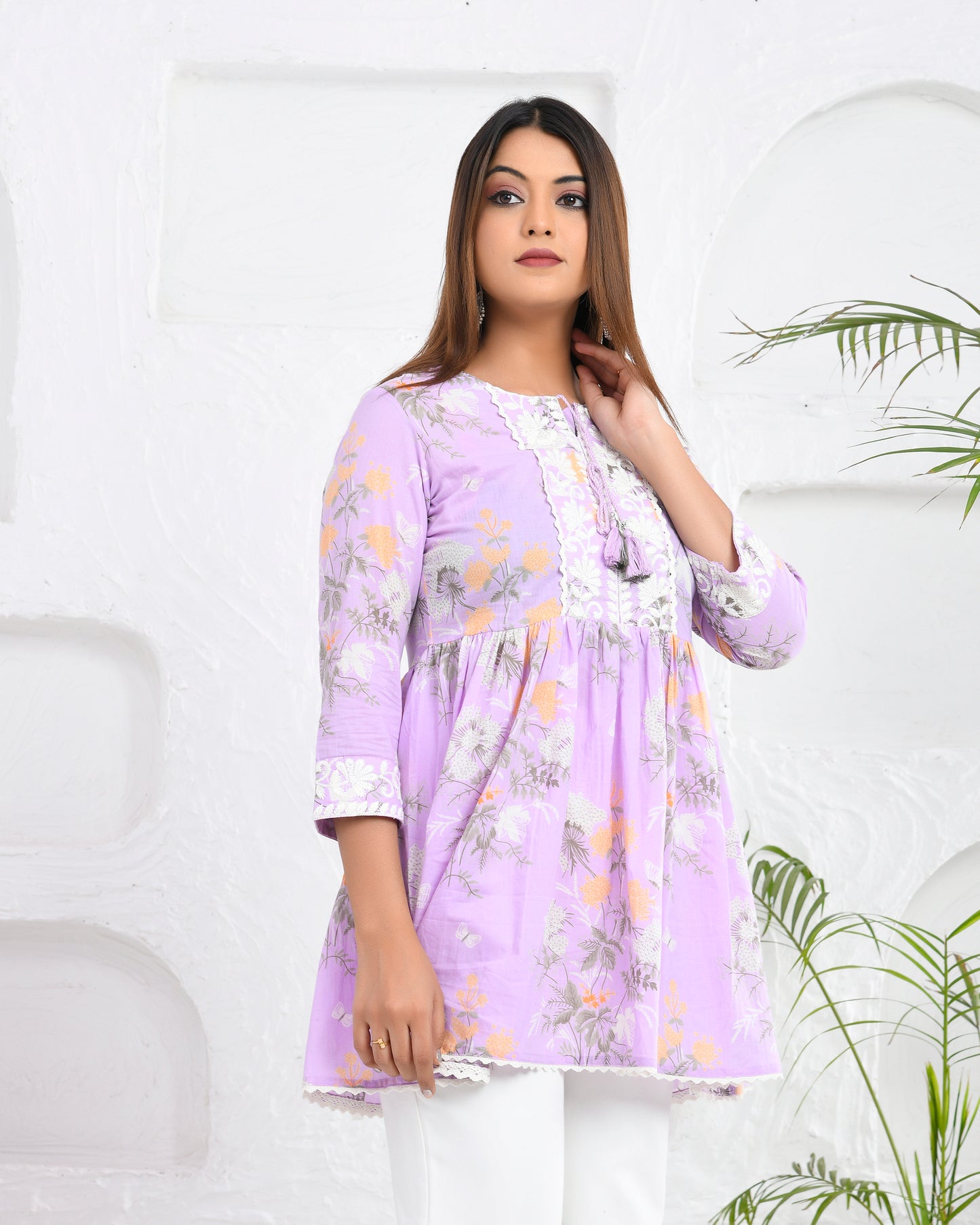 Lavender Blossom Chikankari Short Kurti