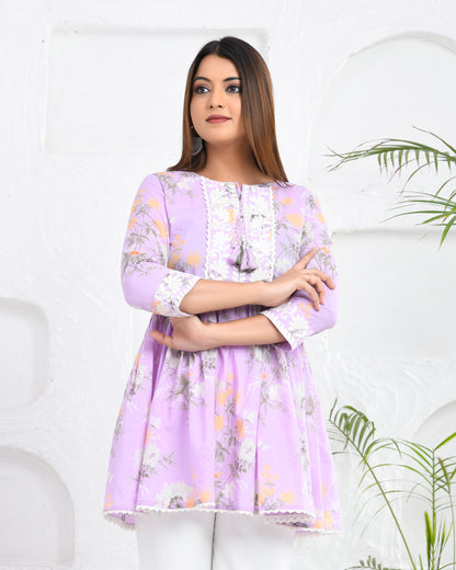 Lavender Blossom Chikankari Short Kurti