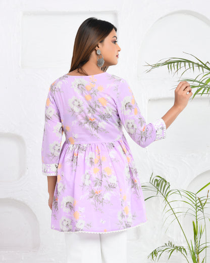 Lavender Blossom Chikankari Short Kurti