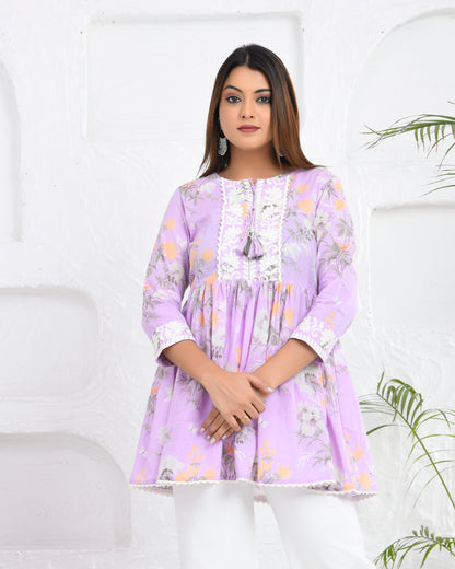 Lavender Blossom Chikankari Short Kurti