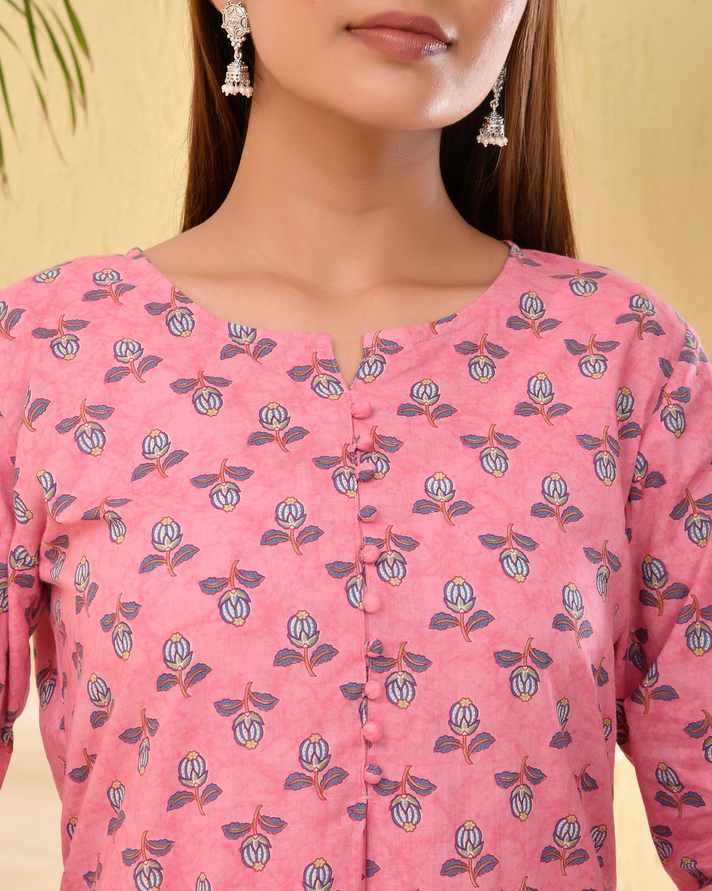 Pink Sanganeri printed Cotton Short Kurti