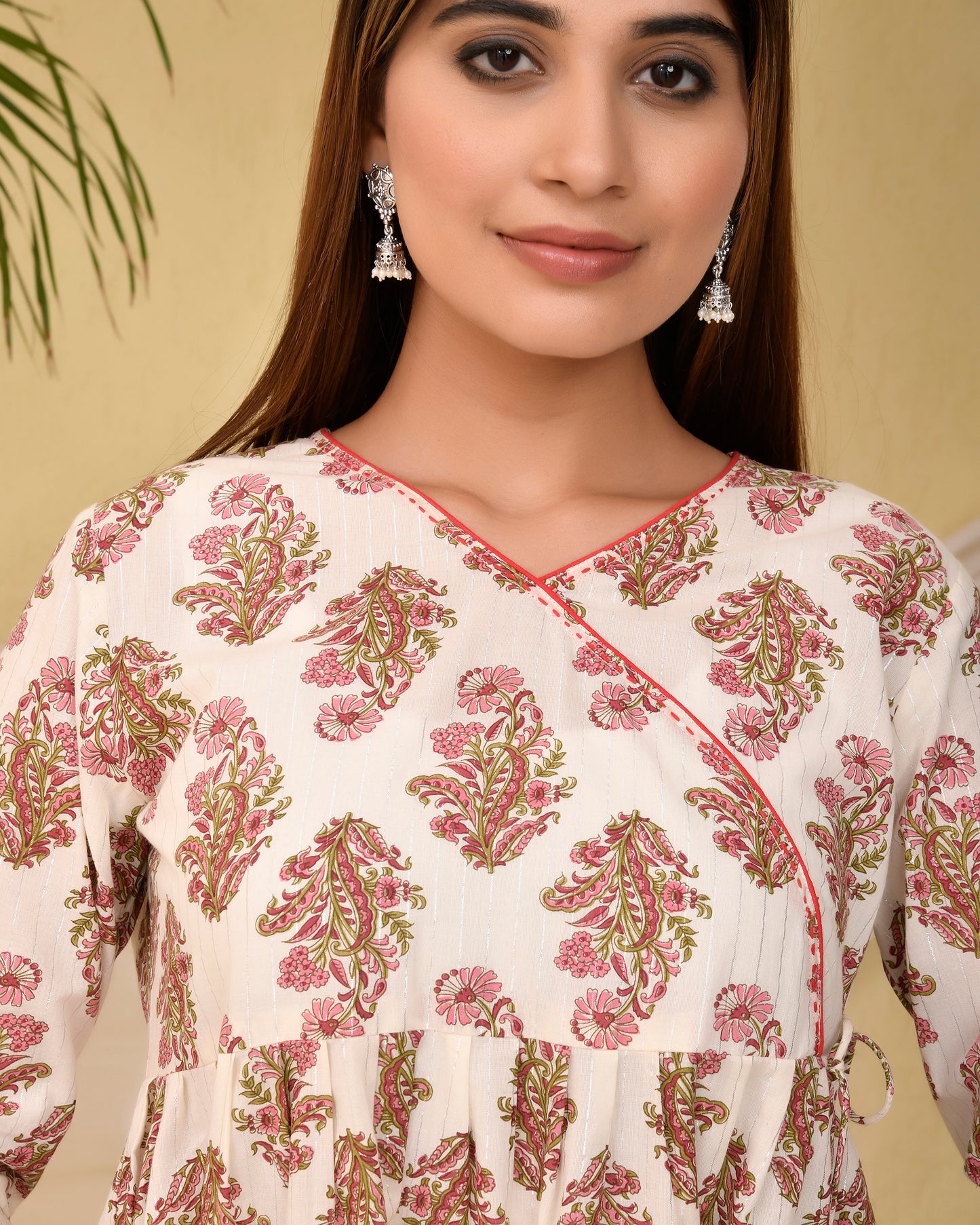 Red and White Angrakha Style Short Kurti