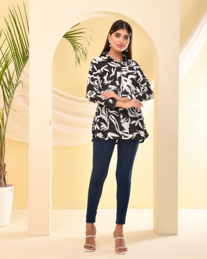 Floral Shirt Style Cotton Kurti