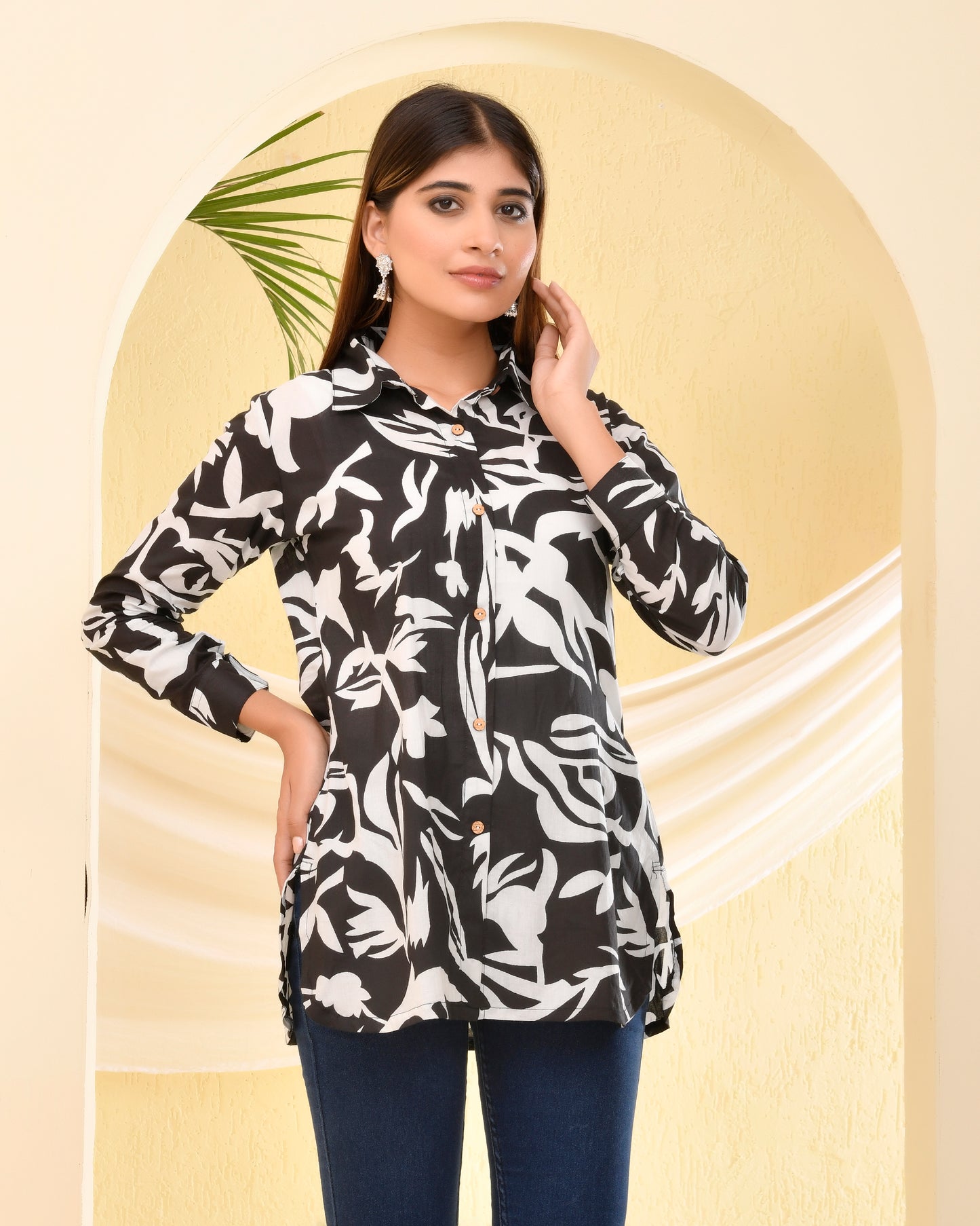 Floral Shirt Style Cotton Kurti