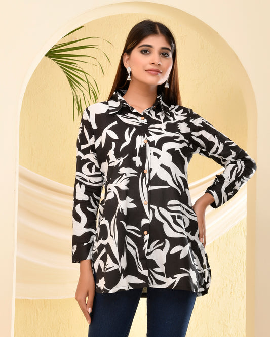 Floral Shirt Style Cotton Kurti