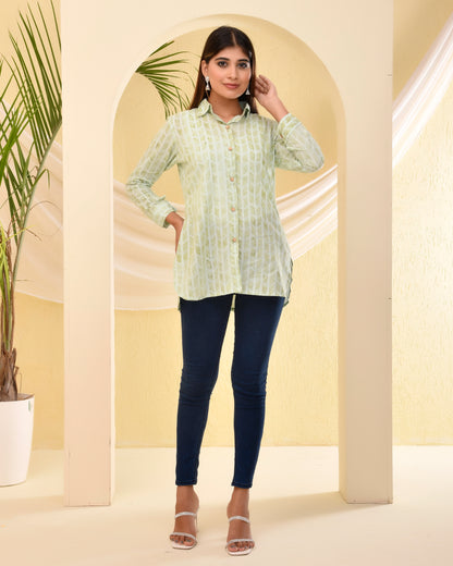 Geometric Shirt Style Cotton Kurti