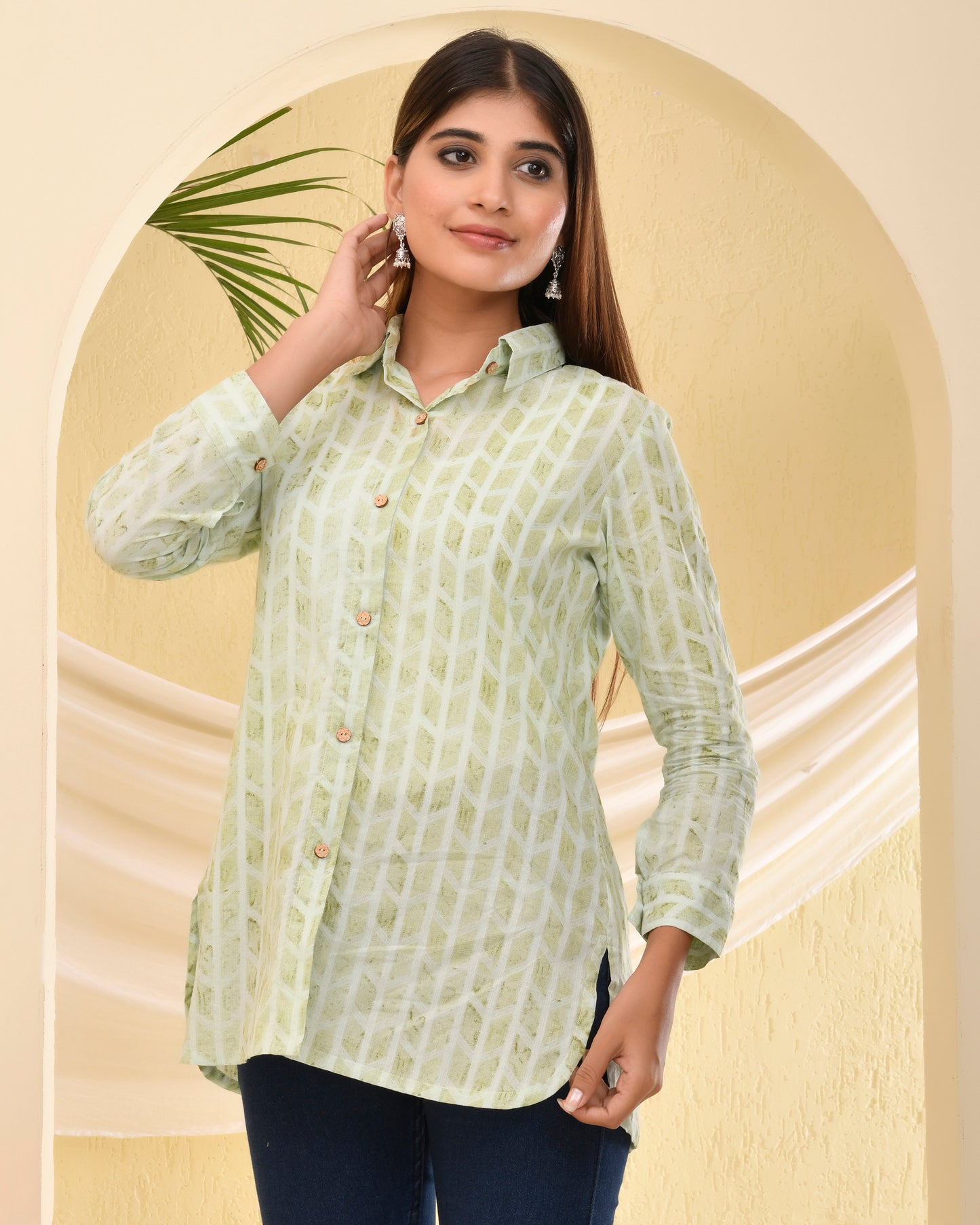 Geometric Shirt Style Cotton Kurti