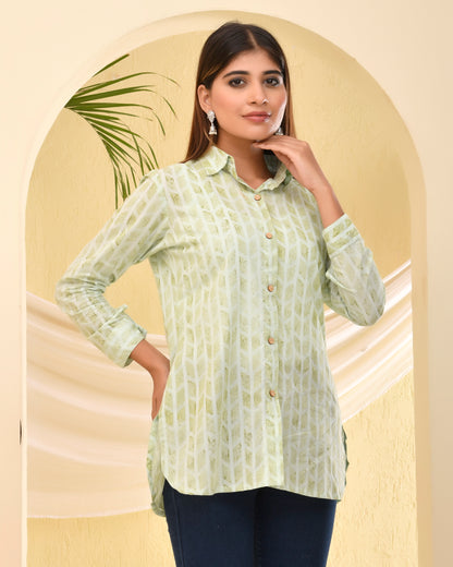 Geometric Shirt Style Cotton Kurti