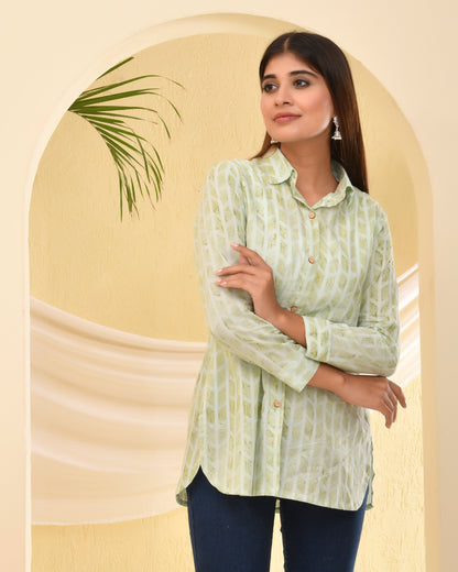 Geometric Shirt Style Cotton Kurti