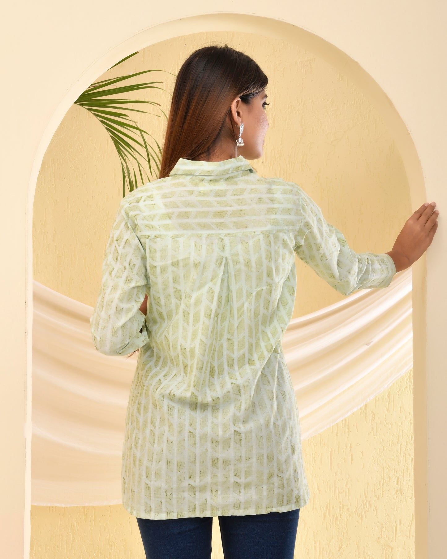 Geometric Shirt Style Cotton Kurti