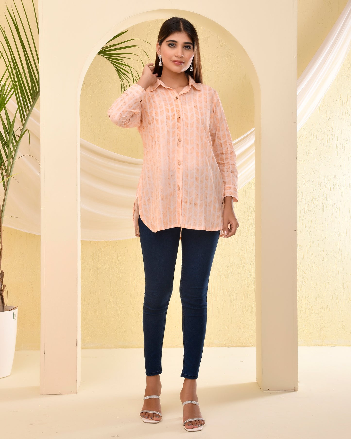 Geometric Shirt Style Cotton Kurti