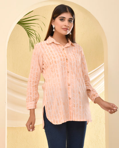 Geometric Shirt Style Cotton Kurti