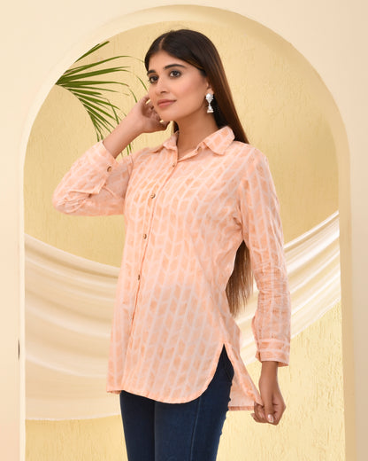 Geometric Shirt Style Cotton Kurti